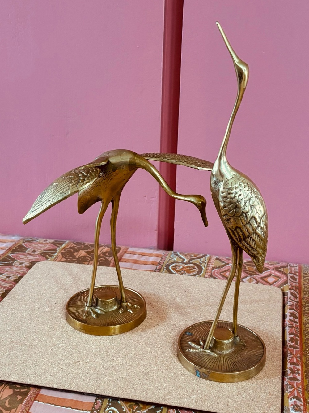 70's Brass Cranes - pair - Water Fowl Brass Figurines - Crane Statues - Korea